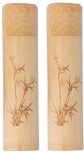 Tomotato 2 Stück Holzröhre, Holz Tee Aufbewahrungsbehälter mit Deckel für Kaffeebohnen Nüsse Weihrauch, Zahnbürstenröhre für Reisen(Pflanzenmuster)