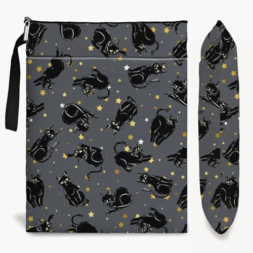 Cat Book Sleeve,Book Covers for Paperbacks,Book Sleeves with Zipper, Book Pouch Cat Lover Gifts,Cat Themed Gifts for Women Teacher Daughter Graduation Birthday Gifts (Black Cat 02, Large)