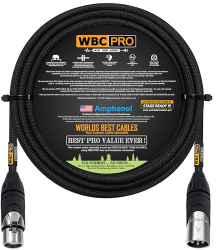 WORLDS BEST CABLES 2 Meter - WBC-PRO-QUAD Ultra-Silent Ultra-Flexible Balanced Star-Quad Cable with Amphenol Male & Female XLR Plugs & Black Tweed Jacket