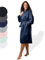 SIEGENTHAL® Damen Bademantel Waffelpique 100% Baumwolle mit Schalkragen Leicht Morgenmantel - Dunkelblau L - XL