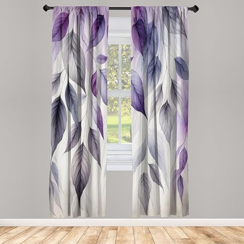 ABAKUHAUS Viola Tenda a Pannello Set di 4, Foglie Che Cadono Autunno, Trattamento della Finestra per Stanza e Camera da Letto, 150 cm x 245 cm, Cocco Quarzo Lilla