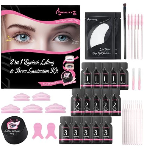 Lash Lift Kit 2 in 1 Eyelash and Eyebrow Lamination Kit, Lash Perm Kit, Semi Permanent Lash Extension Curling Set, Individual Package Pack of 5 Beauty7 (with glue balm)