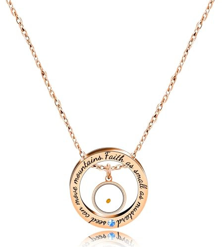 JunyiDIY Collana Uomo Oro Rosa con Semi di Senape e Pendenti a Cerchio - Gioielli Ispirati alla Fede per Marito Padre - Regalo Festa del Papà Ringraziamento