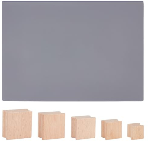 BENECREAT 40 bloc de Tampons en Bois 5 taille de Supports de Tampon en Caoutchouc Vierges avec Feuille de Tampon en Caoutchouc Accessoires de Joint en Caoutchouc pour Gravure Laser L'Artisanat DIY