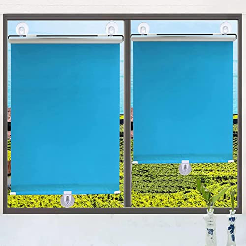 Thermorollo Verdunkelungsrollo Grau ， Rollos ohne Bohren, tragbare Balkonvorhänge, Wärmedämmung, temporäre Jalousien(Blue,75x125cm/29x49in)