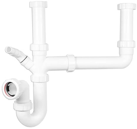 SPARES2GO Double Bowl Sink Waste Kitchen Washing Machine Dishwasher P Trap Kit (40mm / 1.5 / 1½)