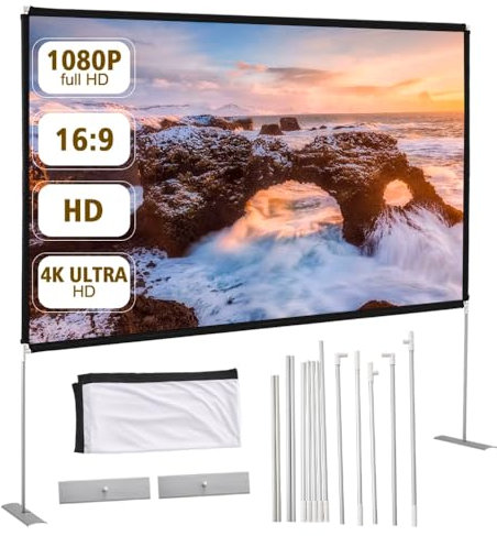 INMOZATA 84 Inch Projector Screen and Stand 186x106cm Foldable Portable Projector Screen with Carry Bag, 16:9 4K HD Indoor Outdoor Projection Screen for Camping Home Theater (84/186x106cm)