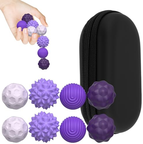 8Pcs Magnetic Balls Fidget Toy,Magnetic Balls with Silicone Shell,Anti-static Stress Relief Toy for Teens & Adults,4 Different Textures Design,Concentration Tool for Office Home School(Purple)