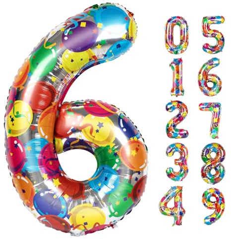 Nummer 6 Luftballon 40 Zoll,Geburtstag Ballon für Junge Mädchen,Bunte Jumbo 16 60 61 65 Folie Mylar Helium Ballons Geburtstag Party Jahrestag Veranstaltungen Dekorationen