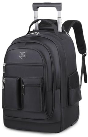 FANDARE Business Trolley Reiserucksack mit Rollen Handgepäck Koffer Groß Rolling 15.6 Zoll Laptop Rucksack Reisetasche mit Rädern Herren Laptoptasche Reisekoffer Aaktenkoffer für Schule Arbeit Schwarz