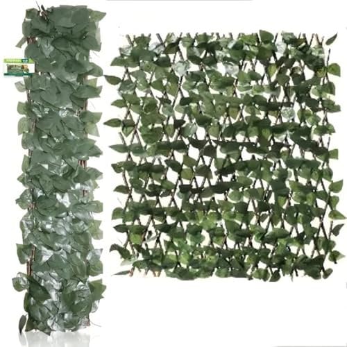 PANDAHOME Valla Verde Artificial – Cercado Extensible con Hojas y Flores Decorativas – Protección de Privacidad para Jardín, Balcón y Patio