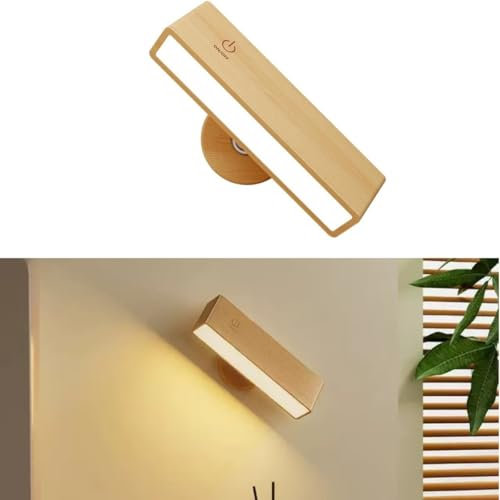 QUXV Applique da Parete Interno, Lampada da Comodino a Batteria, Lampada da Lettura Ricaricabile, Applique Senza Fili Touch, Rotazione a 360°, Moderno Luci LED a muro per Soggiorno, Corridoio