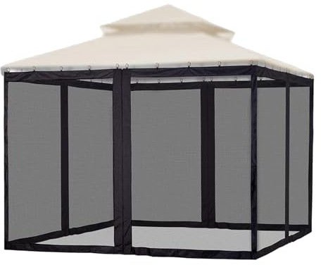 Netz für Gazebo – Set mit 4 Vorhängen aus Tüll, Insektenschutz, für Pergola, UV-Schutz, 3 x 3 m, atmungsaktiv, für Zelt, Garten, Rasen und Außenbereich