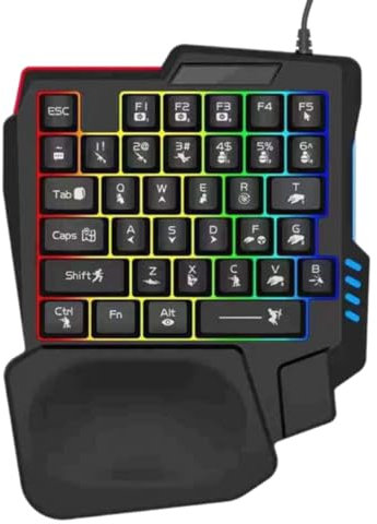 Générique Single Hand Keyboard, Ergonomic Mechanical Programmable, 8.86x6.97x1.18 inches, Compact Keypad Layout, Mobile Controller for Home, Travel, Hotel, School Use, Black and White