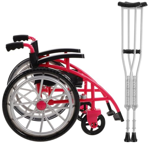 VICASKY 1 Satz Miniatur Wheelchair Set mit Krücken für Puppenhaus Realistisches Deko Accessoire für Kreative Rollenspiele und Mikro Landschaften Teilig