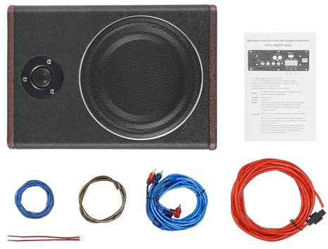 Subwoofer activo de 8 pulgadas, subwoofer bajo para coche, ultracompacto de 8 pulgadas, subwoofer activo para coche, 600 W de potencia máxima, potencia nominal de entrada de 200 W, incluye juego de