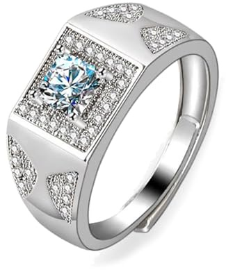 Wycian Ring Herren Damen Ring In Silber 9K Weißgold Labordiamant Siegelring mit Zirkonia Größe 57 (18.1) Modern für Lesben Hochzeit Personalisiert