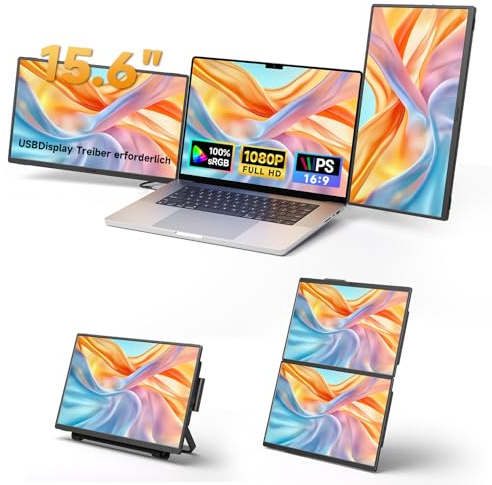 JSAUX FlipGo Horizon Pro Laptop Screen Extender Snap-Lock Magnetic Design, 15,6 FHD 1080P Dual Monitor Extender for Laptop 13-16, Triple Monitor Portable Screen for Windows/MacOS-Driver Required