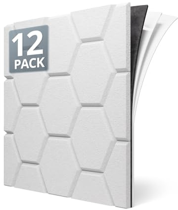 Kuchoow Weiß Wandpaneele Schallschutzplatten Selbstklebend für Wand, Tür | 12 Stück Waben Schalldämmung Paneele mit MLV Schallisolierung und Schallabsorption für Büro, Studio, Zimmer, 30x30x1.02 cm