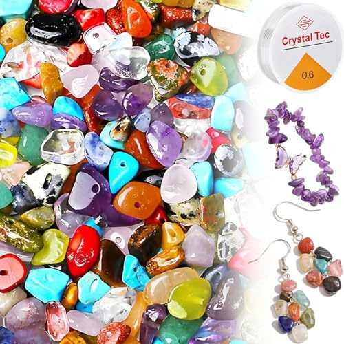 WGIJXA 200 Pezzi Kit Perline per Braccialetti Naturali Orecchini Collane, Set Perline Pietre Naturali Forate per Gioielli Fai Da Te Adulti Con Filo per Bigiotteria