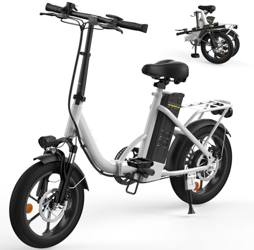 16 Inch Electric Bike Adults, Folding Electric Bicycle, 36V 10.4Ah Removable Battery, 60KM Max Range, LCD Display, 3 Speed Levels, Front Shock Suspension, 120KG Capacity, Foldable E-bike for Adults