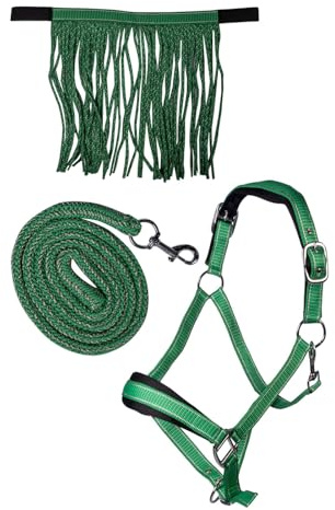 HKM Halfter-Set -Lilly- mit Karabiner & Fliegenfransen - incl. Führstrick (Grün, Full)