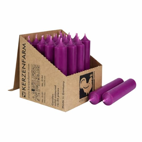 25 kurze Stabkerzen durchgefärbt 100x22mm | RAL Tafelkerzen mit 4h Brenndauer | Ohne Tropfen & Rußen | Leuchterkerzen für Deko | Made in Germany (Aubergine)