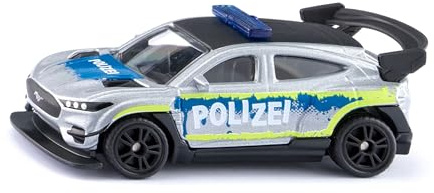Siku 1110 Ford Mustang Mach-E 1400 Custom Polizei-Spielzeugauto mit authentischem Design, Metall-Karosserie, Silber-Blau, Elektroauto-Modell für Kinder