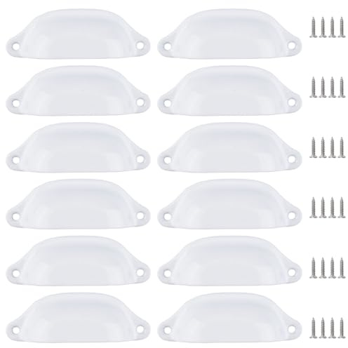 MOROBOR - Lot de 12 poignées en forme de coquillage blanc, style moderne, pour placard de cuisine, commode, tiroir, avec vis