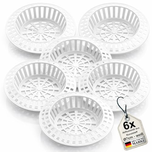 6er Set Abflusssieb 7cm Waschbecken Sieb Spüle Haarfänger Abfluss Dusche Küche Bad Siebe Kunststoff universell langlebig Filter gegen Verstopfung Ablaufgitter Sanitär