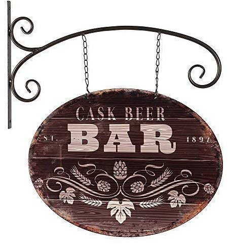 linoows Reklame Ausleger Bar, Pub, Blechschild, Zunft Schild, Kneipenschild - Metallschild, 46 cm (H) x 45 cm (W) x 40 cm (L)
