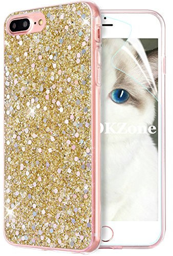 OKZone Cover iPhone 8 Plus,Custodia iPhone 7 Plus Custodia Lucciante con Brillantini Glitters Ultra Sottile Designer Case Cover per Apple iPhone 7 Plus/iPhone 8 Plus 5.5 Pollici (Oro)