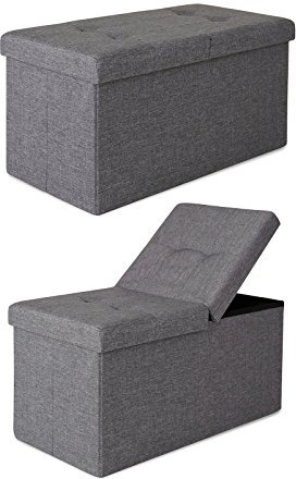 dibea Sitzbank mit Klappdeckel 76x38x38 cm, Leinen grau