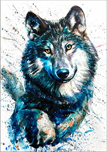 7Dots Art. Poster / Kunstdruck, Motiv Wildtiere, 20,3 x 30,5 cm, A4, dickes Aquarellpapier für Wohnzimmer, Schlafzimmer, Badezimmer, Kinderzimmer, Wanddekoration mit Tieren (Wolf1)