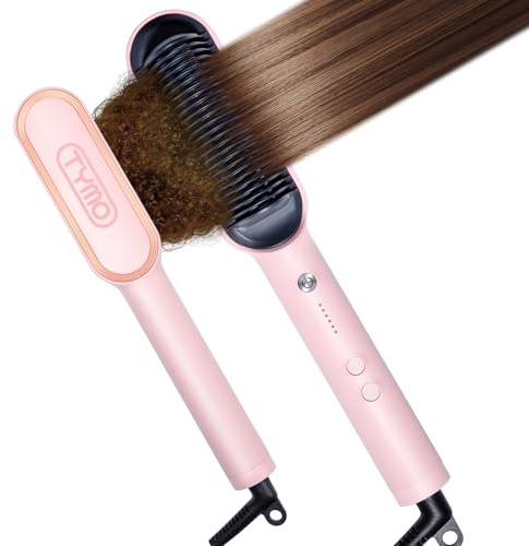 TYMO Ring Hair Straightener Brush – Hair Straightening Iron with Built-in Comb, 20s Fast Heating & 5 Temp Settings & Anti-Scald, Perfect for Professional Salon at Home, Sakura Pink