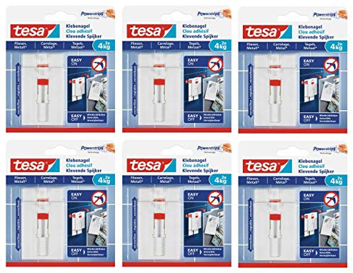 tesa Clavo adhesivo para azulejos y metal, ajustable (3 kg) 12 clavos (4 x 2)