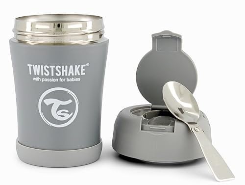 Twistshake Thermal Food Container for Babies and Children - 350ml | Stainless Steel Food Thermos | Keeps Food/Liquid Hot or Cold for 12 Hours | Leak Resistant | Easy Clean | Pastel Grey