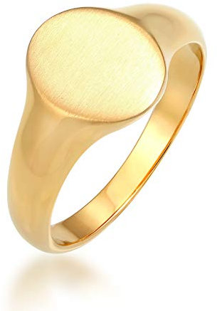 Kuzzoi 0602962120 Men's Signet Ring, 12 mm Wide, Basic Oval Matte Solid Silver Ring made of Gold Plated 925 Sterling Silver, Colour: Yellow Gold, UK Ring Size: S - W, 66