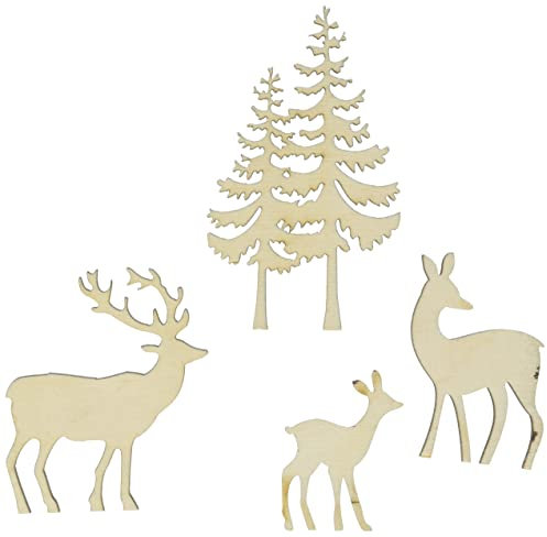 Rayher Formes en bois miniat Cerf/arbre FSCMixCre 4pc 4-8cm 5mm nature, 46584505, Naturel