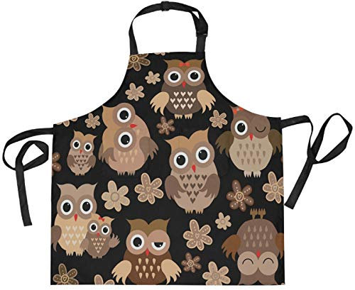 Mnsruu Schürze für Damen, Herren, Mädchen, Koch mit Taschen, niedliche Eulen, Küchenschürze zum Kochen, Backen, Gartenarbeit