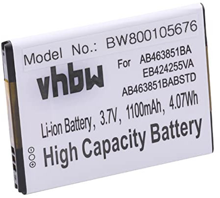 vhbw batteria sostituisce Samsung EB424255VUCSTD, EB424255VU per smartphone cellulare (1100mAh, 3,7V, Li-Ion)