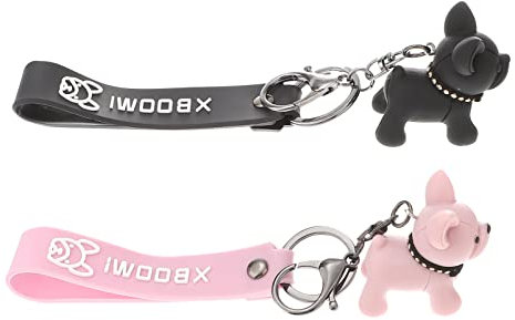 PRETYZOOM Französische Bulldogge Schlüsselanhänger Schwarz Rosa Miniatur Bulldogge Figuren 2pcs Taschenanhänger Geldbörse Handtasche Rucksäcke Dekoration Familien Freund Muttertag Geschenk
