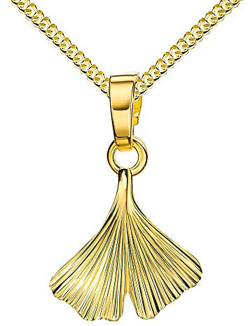 JEVELION Gingko Anhänger 750 Gold 18 Karat 18K mit Ginkgo-Blatt Gold für Damen Mit Kette 45 cm
