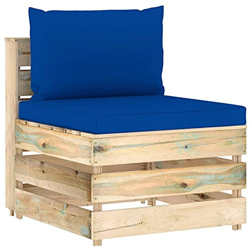 Tidyard Modulares Mittelsofa mit Blau Kissen Terrassesofa Palettensofa Gartensofa Gartensessel Loungesofa Einzelsofa Sofaeckteil Ecksofa Gartengarnitur Sofagarnitur Gartenmöbel Grün Imprägniertes Holz