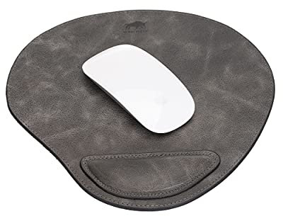 Solo Pelle - Hochwertiges Leder Mauspad mit Handgelenkauflage - Mousepad aus echtem Leder - Unterlage für Computermaus - Leather Pad - Handarbeit Made in Europa (Steingrau)