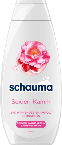 Schauma Entwirrendes Shampoo Seiden-Kamm (400 ml), Haarshampoo pflegt ohne zusätzliche Spülung, Glanz-Shampoo für schwer kämmbares & stumpfes Haar, mit Rosen-Öl