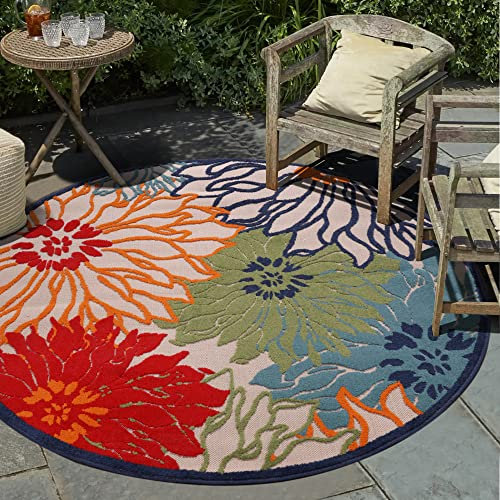 Impression Outdoor Teppich Wetterfest - Balkon Teppich Wasserabweisend - Teppich für den Innen und Außenbereich, Terrasse, Garten, Wohnzimmer, Bad oder Küche - Multi Rot, 120 cm Rund