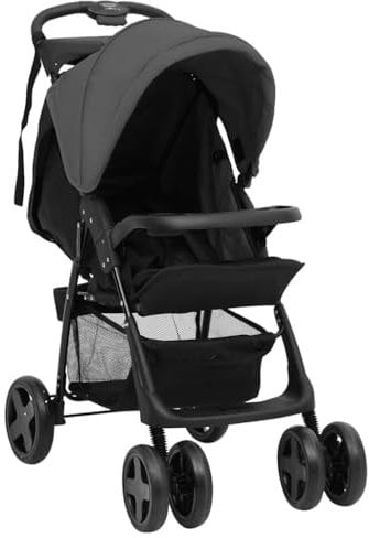 vidaXL Kinderwagen 2-in-1 Klappbar Kombikinderwagen Kinder Baby Buggy Sportwagen Reisebuggy Babywagen Kinderbuggy Dunkelgrau Schwarz Stahl