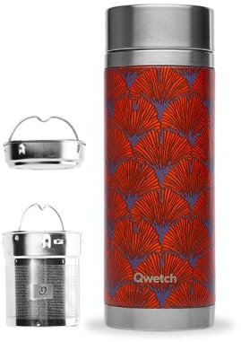 Qwetch Théière Isotherme Gingko Orange 400ml - 5h Chaud et 7h Froid - Sans BPA, Étanche - Idéale pour Thé, Café, Fruit, Tisane