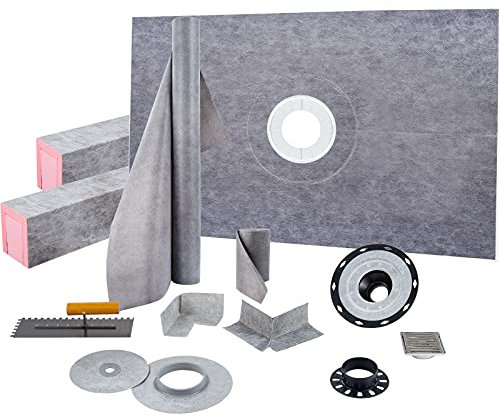 VEVOR Shower Curb Kit, 38 x 60 ABS Watertight Shower Curb Overlay with 4 ABS Central Bonding Flange, 4 Stainless Steel Grate and Trowel, Cuttable Shower Curb, Shower Pan Fit for Bathroom